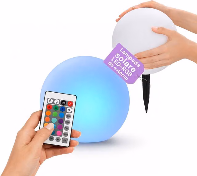 Lampada Solare a Sfera Zendea con LED RGBW e Telecomando, Colore Multicolore e Nero, Ideale per Giardino e Terrazzo