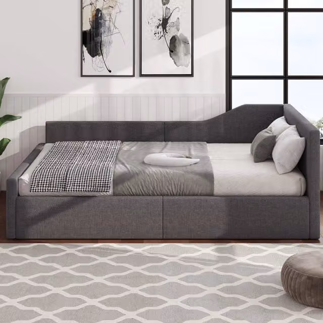 Letto Imbottito con Contenitore REDOM Grigio L/P/H: 140 x 200 x 77 cm