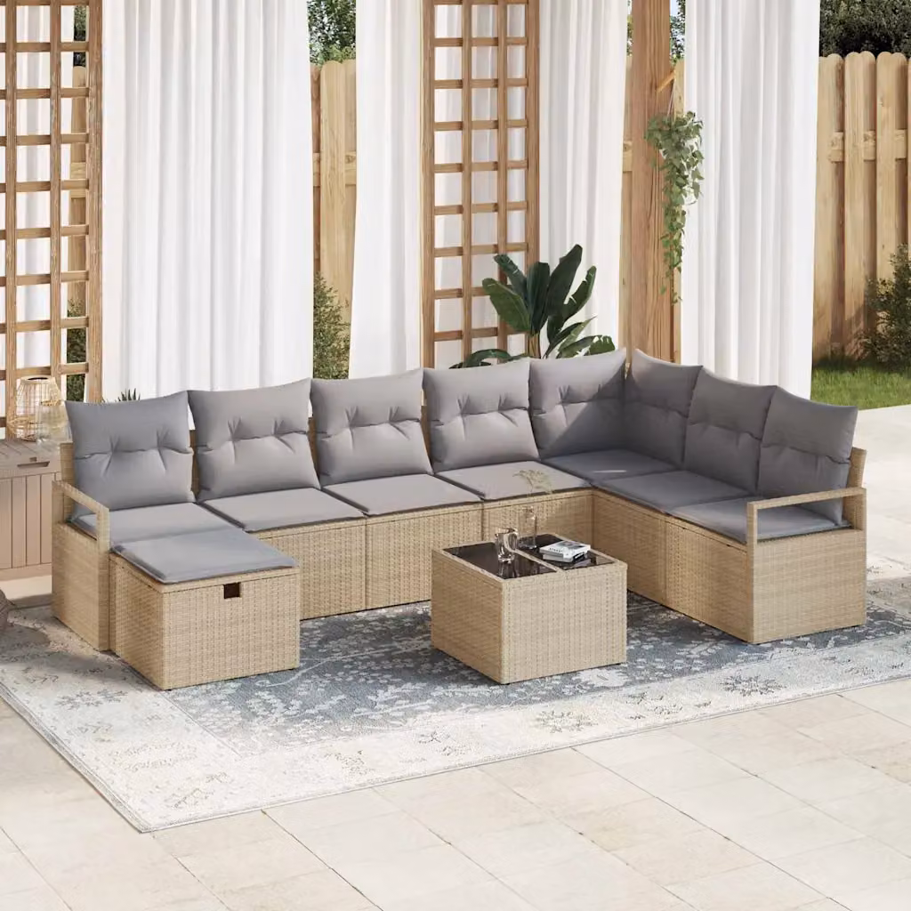 Set di divani da giardino a forma di L vidaXL con cuscini beige e grigio in rattan e metallo