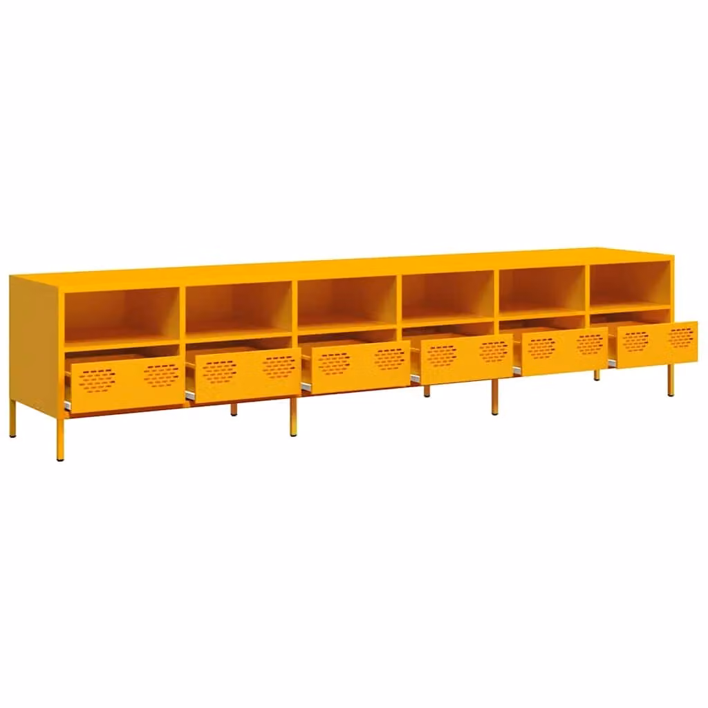 Mobile porta TV moderno HELLOSHOP26 in metallo giallo, L: 202 cm, P: 39 cm, H: 43,5 cm – 2