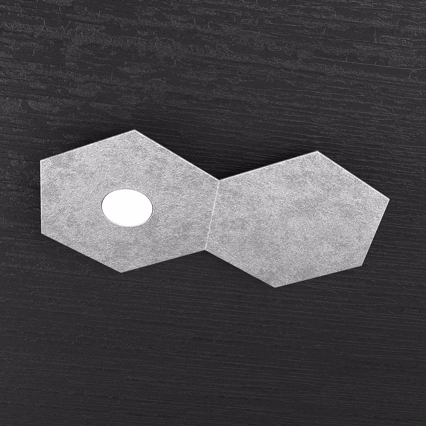 Plafoniera Industrial-Minimal 2 Moduli Hexagon Metallo Foglia Argento Led 12W