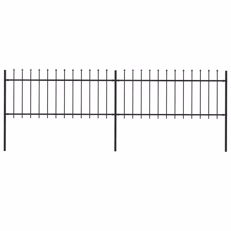 Recinzione da giardino vidaXL con punta a lancia in acciaio nero, L: 337 cm, H: 80 cm