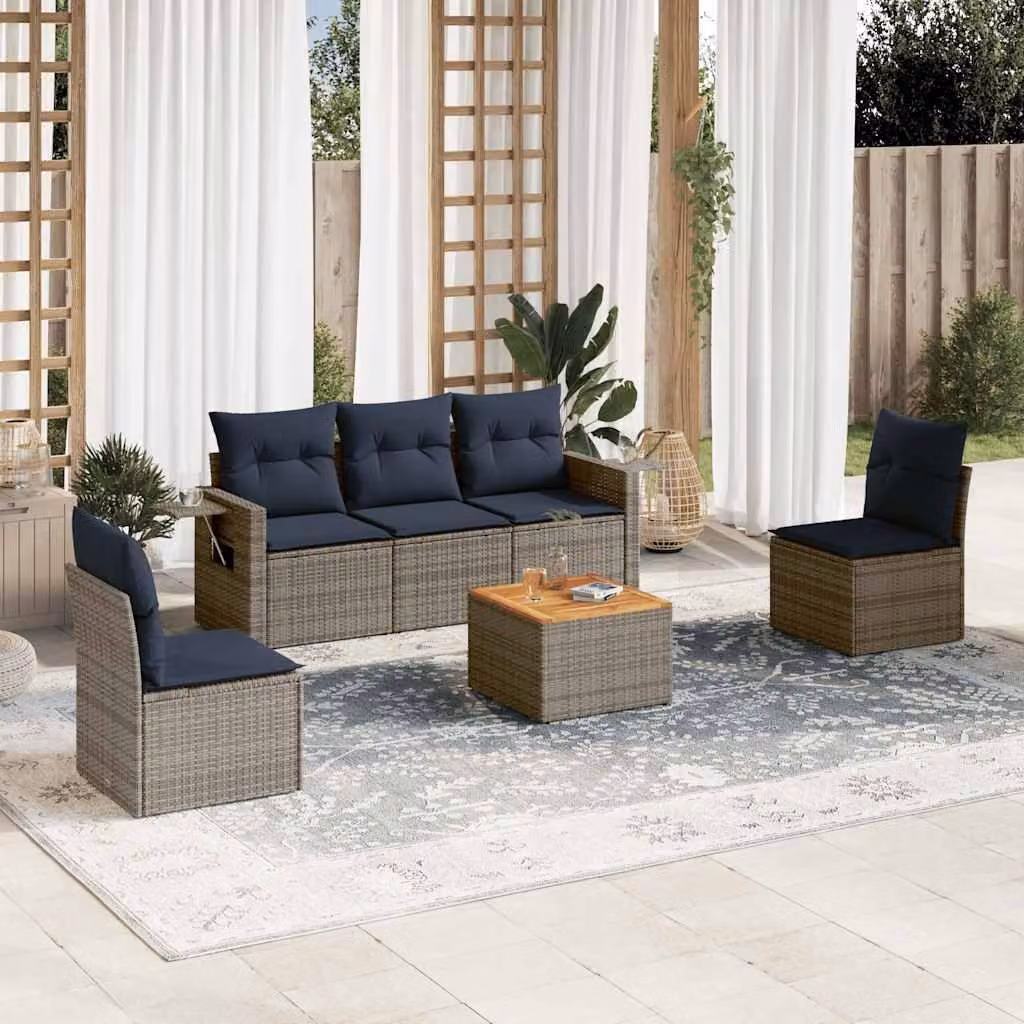 Maison Exclusive - Set di 6 divani da giardino con cuscini, grigio, polyrattan