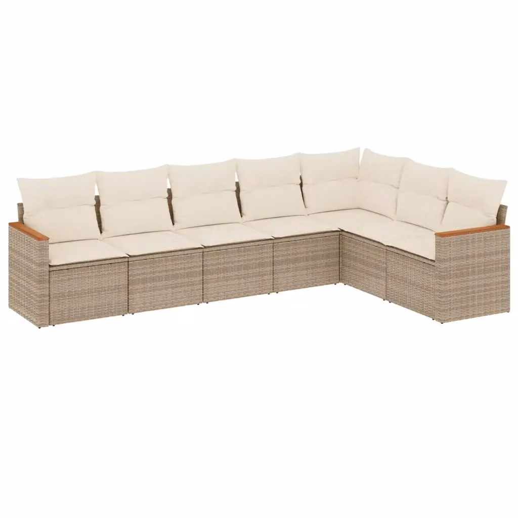 vidaXL Set Divani da Giardino 7 pz a Forma a L con Cuscini Beige e Struttura in Metallo e Polyrattan – 2
