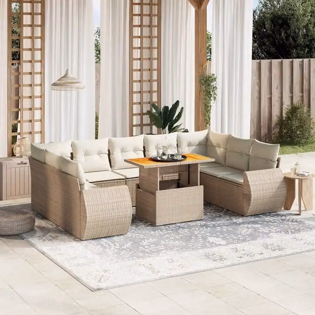 Set da giardino VIDAXL in polyrattan composto da 10 pezzi con cuscini beige – 1