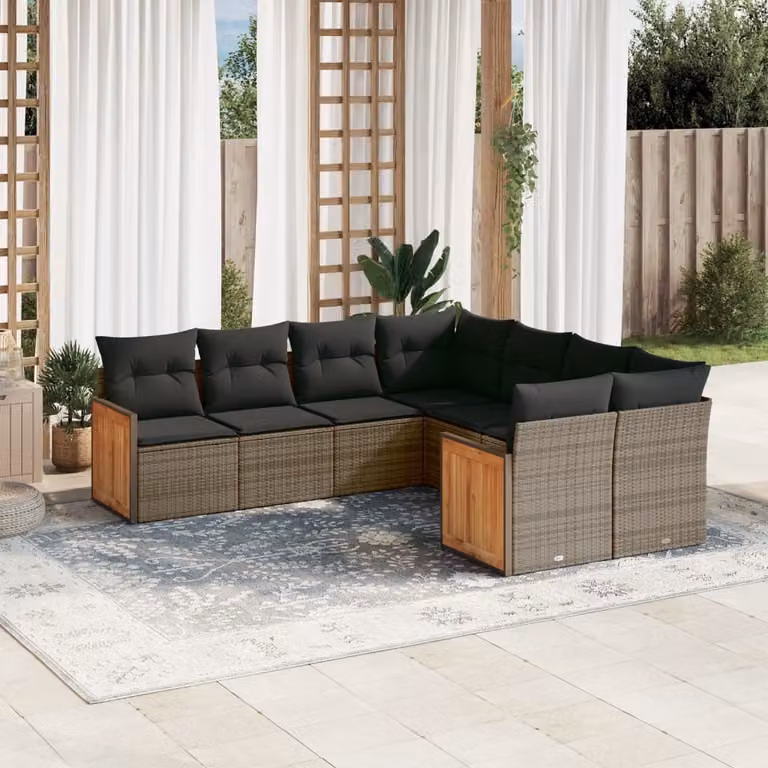 Maison Exclusive - Set Divano da Giardino 8 pz con Cuscini Grigio in Polyrattan
