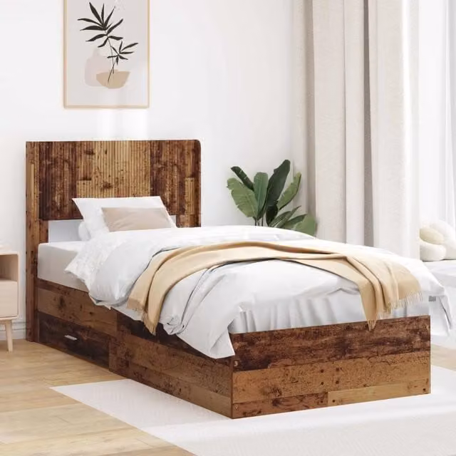 Struttura del letto con stoccaggio e testata-Giroletto con contenitore Legno antico 240750