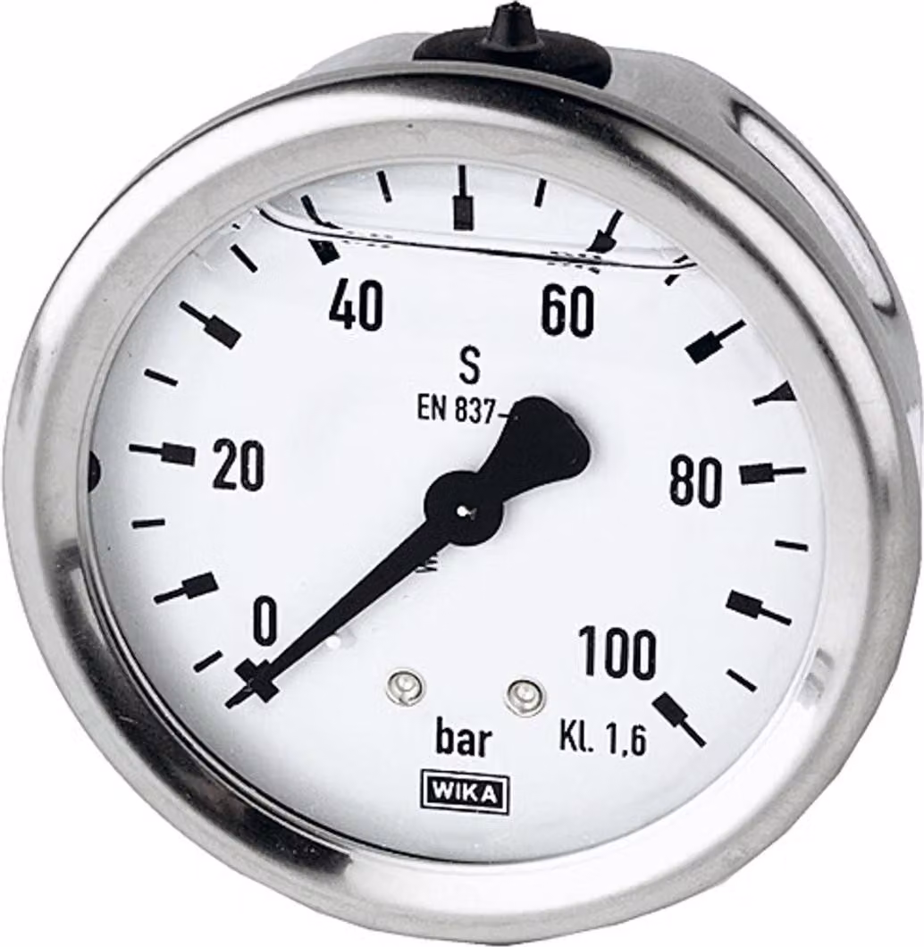 Manometro a glicerina Riegler, acciaio inox, G 1/4 posteriore centrale, 0-1000,0 bar, Ã˜63