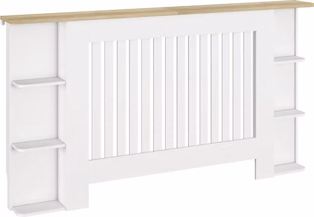 Copri radiatore HOMCOM con ripiani in design moderno a doghe, in MDF, Bianco, L 152 cm x P 19 cm x H 83 cm – 1