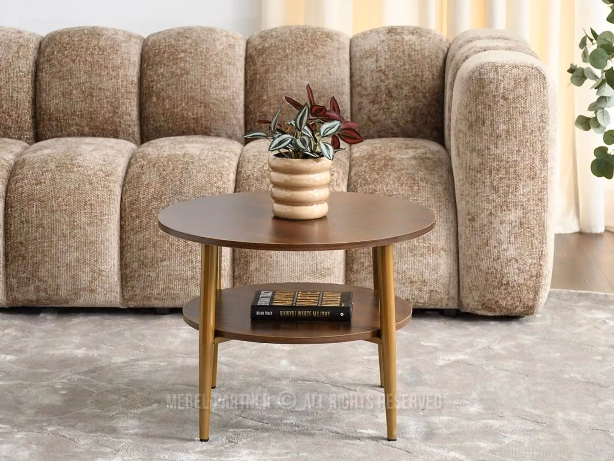 Tavolino rotondo 60 TODOR - noce / oro