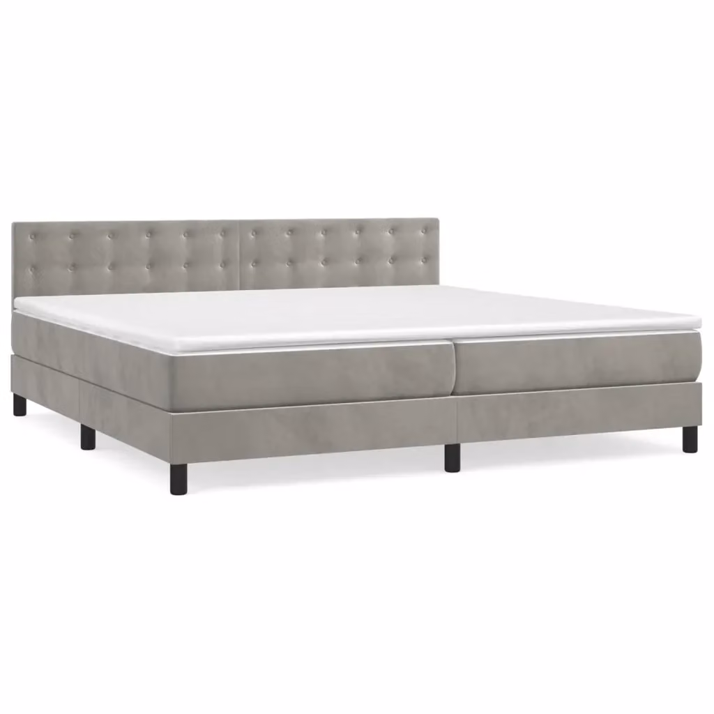Letto Ibrido con Giroletto a Molle e Materasso vidaXL in Velluto Grigio Chiaro e Bianco L/P/H: 200 x 200 x 88 cm – 2