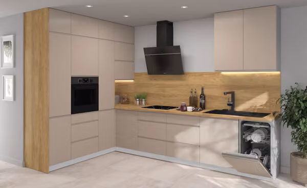 Mobile cucina a L AVELLINO blocco cucina 200x330cm HETTICH estrazione totale senza maniglie grigio - frontali grigio pietra opaco