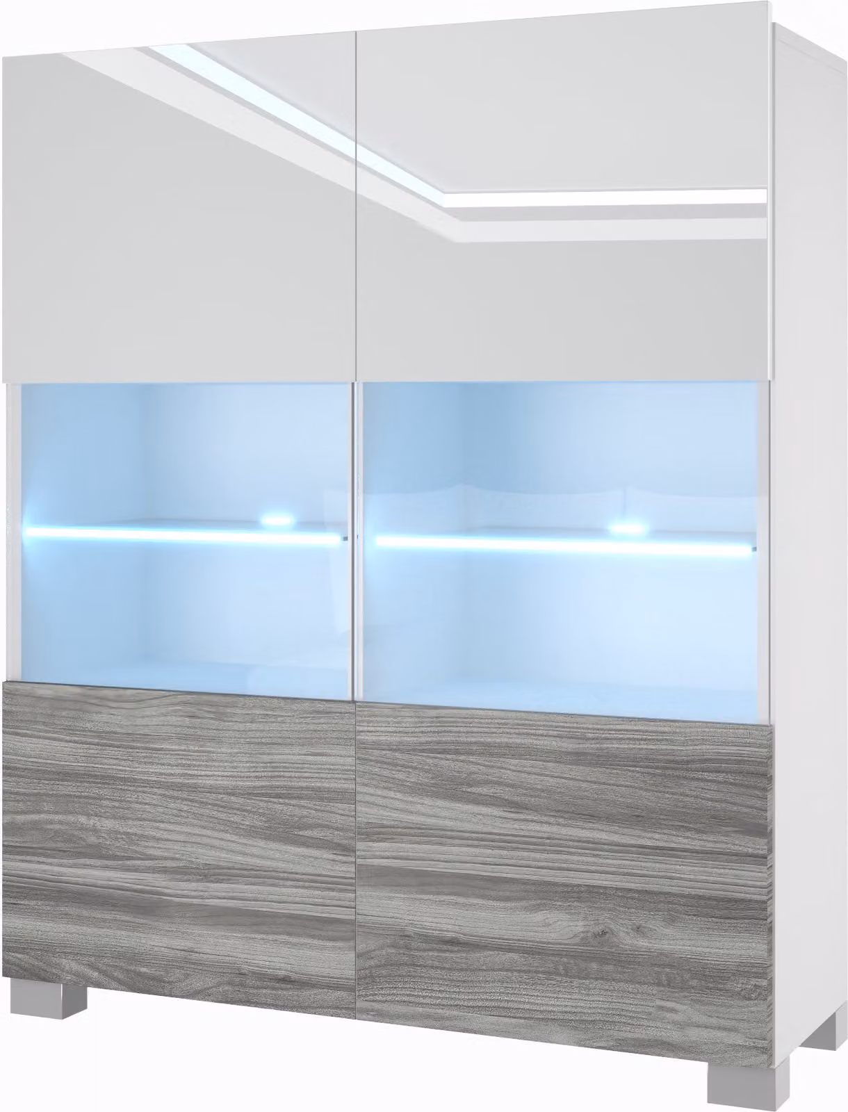BELINI cassettiera credenza soggiorno camera da letto armadio a colonna con luci LED (bianco / legno glamour)