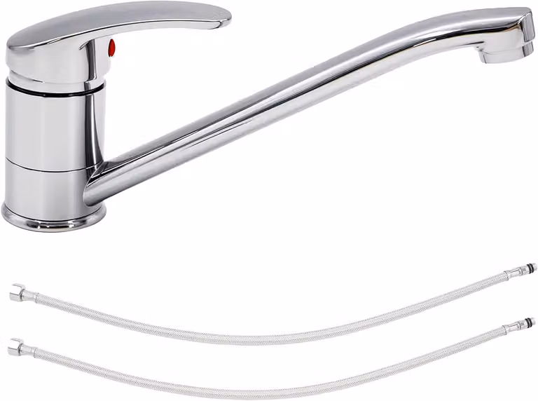 Miscelatore per cucina, cromato, girevole a 360°, con tubi da 60 cm, cartuccia in Vetroceramica, per lavello