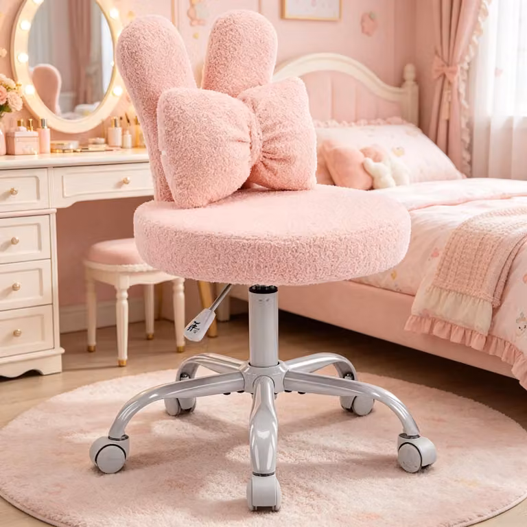 Sedia girevole con design a orecchie da coniglio, ideale per l'ufficio domestico, sedia per bambini, sedia da scrivania per bambini e ragazzi, con orecchie a forma di coniglio, rotazione a 360°, colore rosa