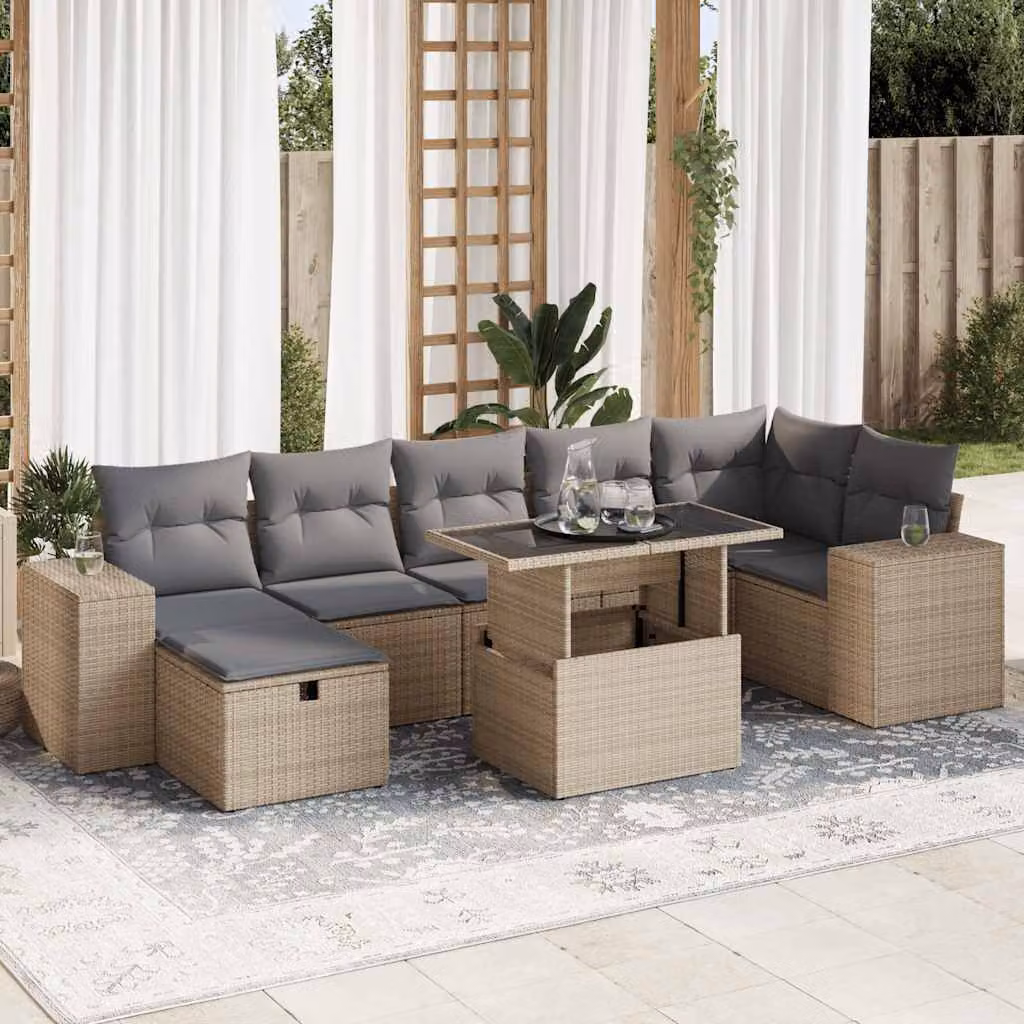Set Divano da Giardino L-Shape vidaXL in Polyrattan con Cuscini Beige e Grigio, 5 Pezzi
