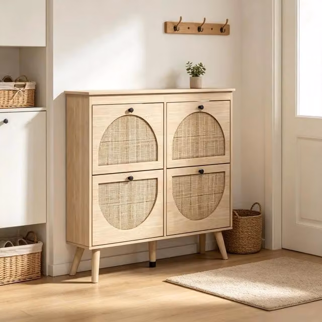 Scarpiera 105x24x97.5 cm salvaspazio in truciolare naturale