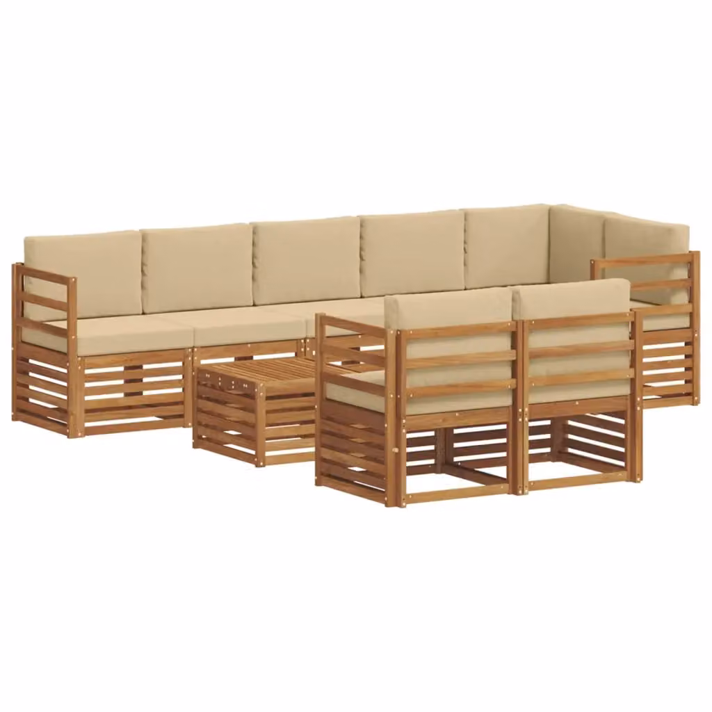 Set di divani da esterno a L con tavolino vidaXL in legno di acacia e tessuto beige resistente ai raggi UV – 2