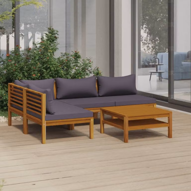 Maison Exclusive - Set da giardino da 5 pezzi con cuscini, in legno massello di acacia