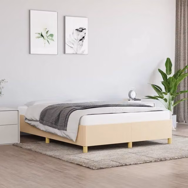Giroletto senza Materasso-Struttura Letto Crema 140x200 cm in Tessuto 607682