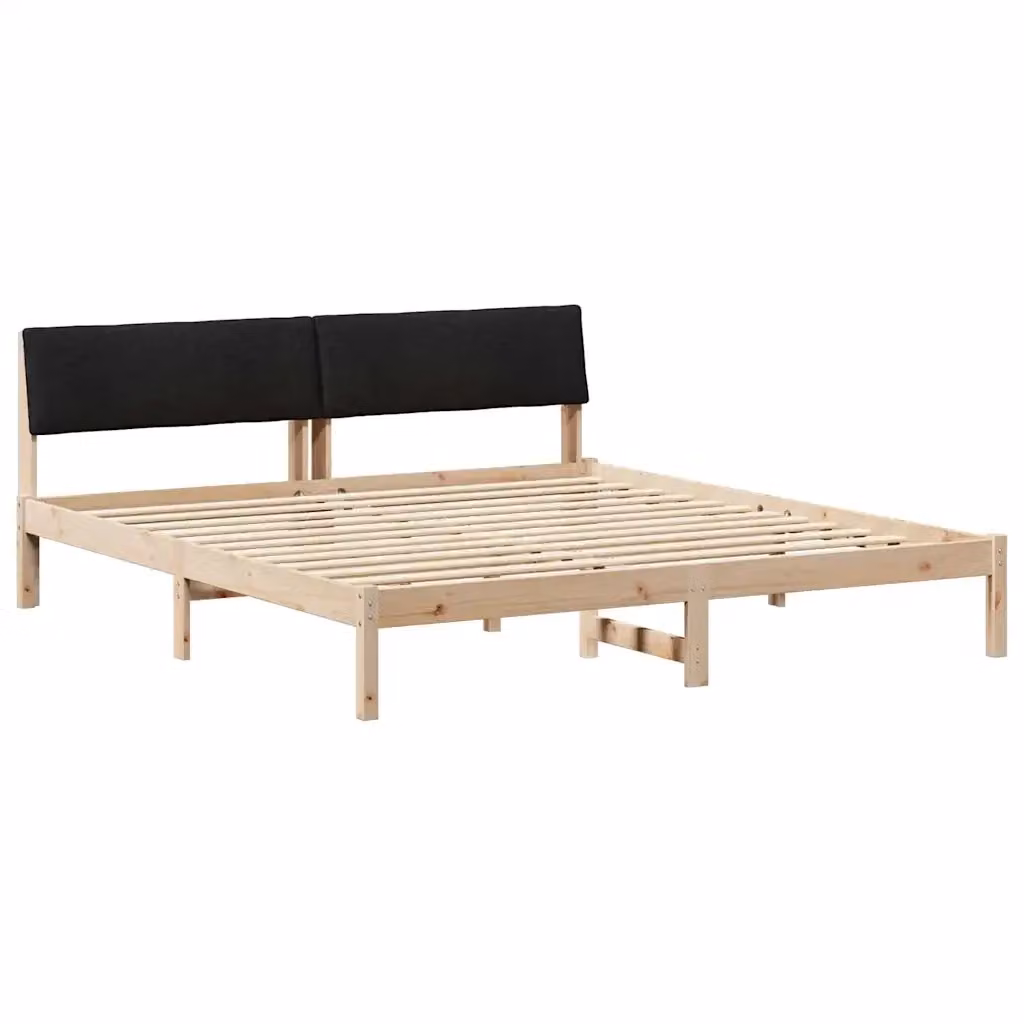 Struttura del letto moderno vidaXL in legno di pino con testiera in tessuto, colore marrone e nero, L/P: 180 x 200 cm – 2