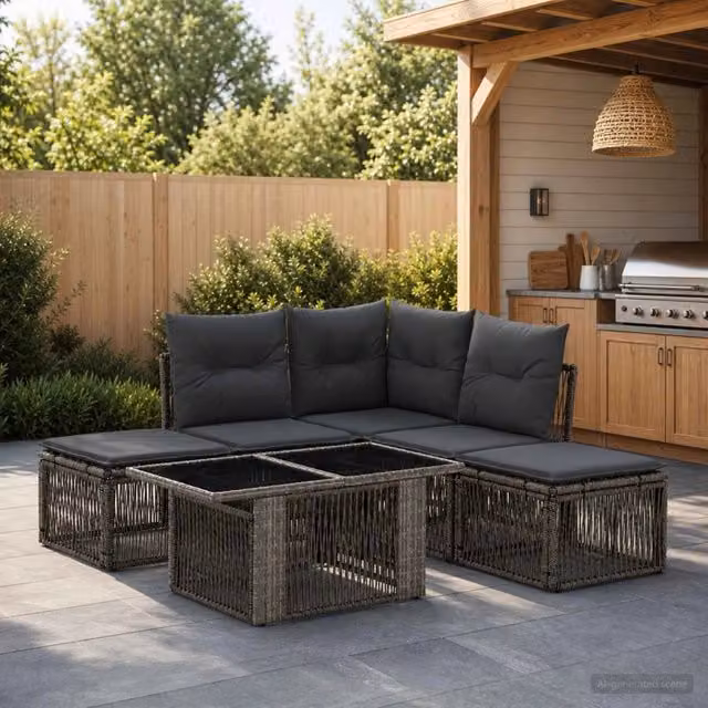 Set Divano da Giardino 6 pz Grigio polyrattan 3436472