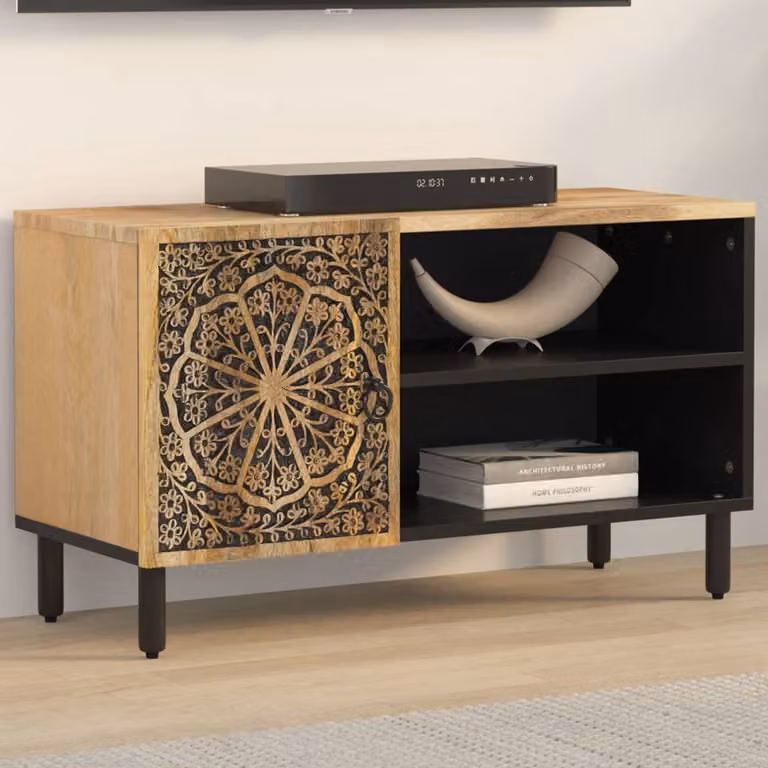 vidaXL Mobile Porta TV in Legno di Mango Marrone L: 80 cm, P: 31 cm, H: 46 cm