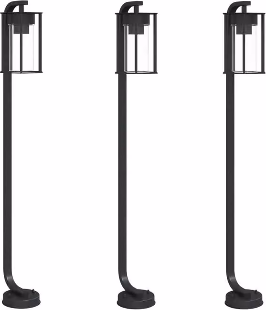 Set di 3 lampade da terra per esterni in acciaio inox e plastica, colore nero, Altezza: 100 cm – 1