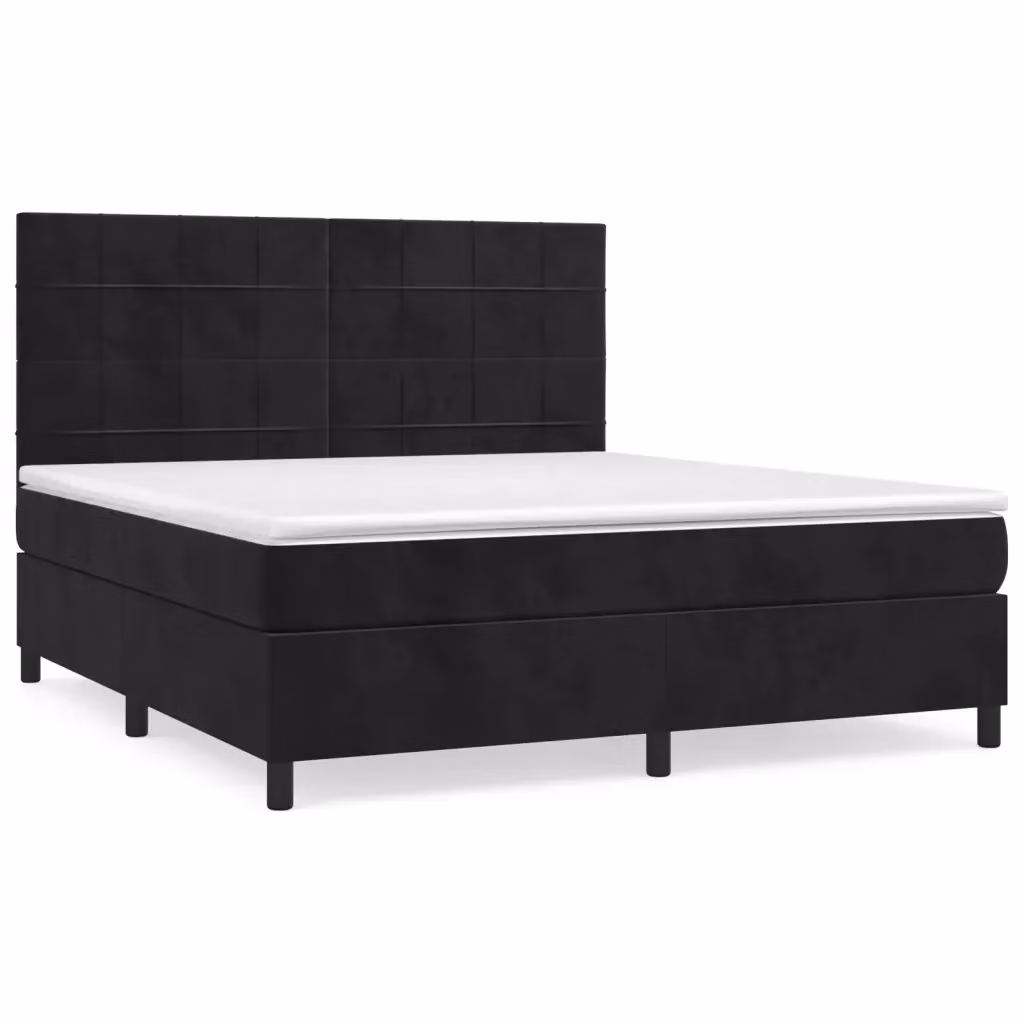 Letto Ibrido vidaXL con Giroletto a Molle e Materasso in Velluto Nero e Bianco L/P/H: 203 x 180 x 128 cm – 2
