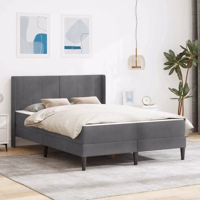 Letto matrimoniale moderno vidaXL in velluto grigio con materasso L/P/H: 120 x 200 cm