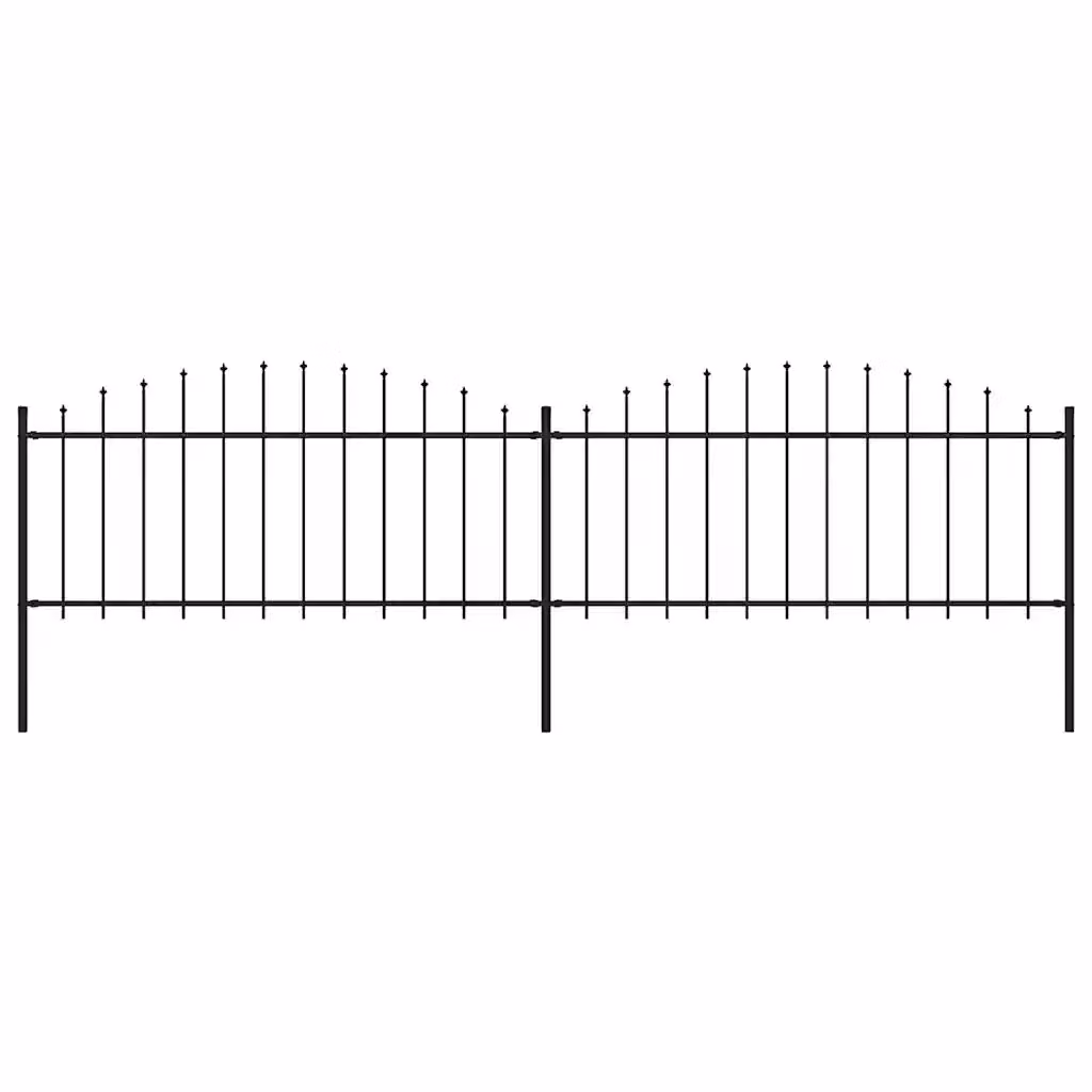 Recinzione da giardino vidaXL con punta a lancia in acciaio, Nero, L: 337 cm, H: 75 cm