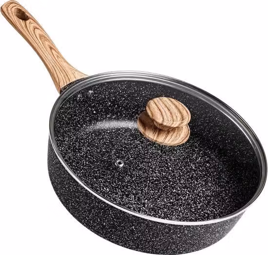Piatto da cottura profondo a 24 cm con coperchio e maniglia di ceramica morbida per piastra elettrica in induzione
