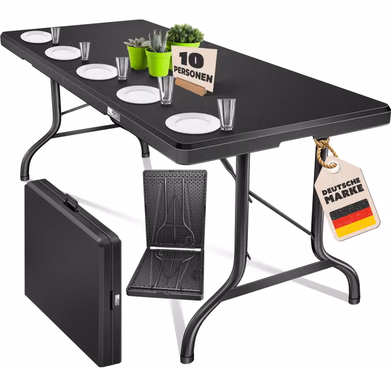Tavolo buffet pieghevole KESSER® in plastica, dimensioni 183x76 cm, per 8 persone, completo di maniglia per il trasporto e copertura