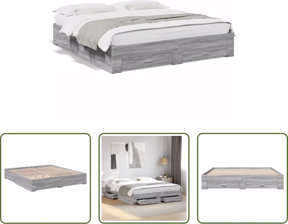 The Living Store Struttura letto con cassetti grigio Sonoma 180x200cm materiale legno