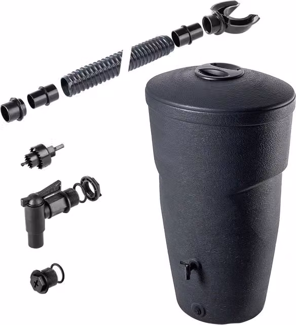 Serbatoio per acqua piovana KADAX da 270 litri, contenitore per acqua, kit di collegamento, rubinetto