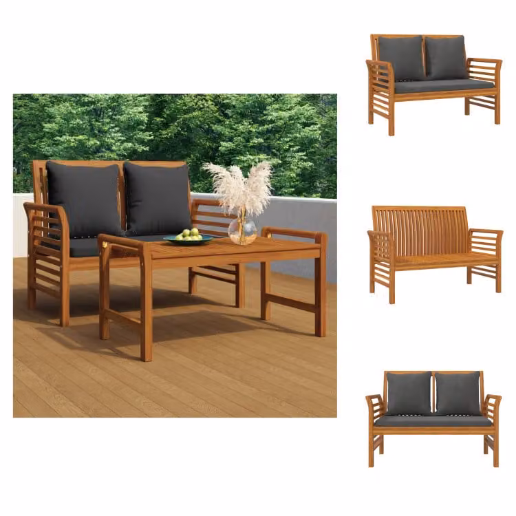 vidaXL Panca per divano con cuscini grigio scuro in legno massiccio di acacia - Panche da giardino
