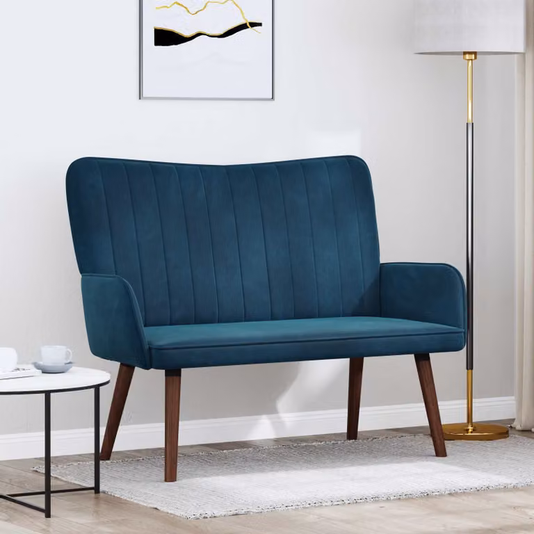 Divano a 2 posti vidaXL in velluto blu, stile moderno e lineare, L: 115 cm, P: 61 cm, H: 87 cm