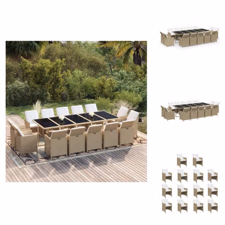 vidaXL Set da pranzo da giardino 15 pezzi con cuscini in polyrattan beige -  Set di mobili da giardino