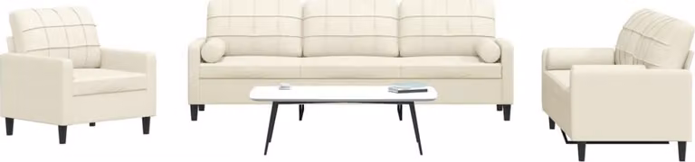Maison Exclusive - Set divano 3 pezzi con cuscini e cuscini cervicali in velluto color crema