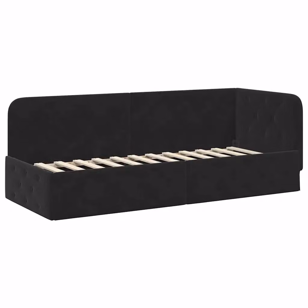 Cornice del letto ad angolo asimmetrica vidaXL in velluto nero, L: 200 cm, P: 80 cm, H: 84 cm – 2