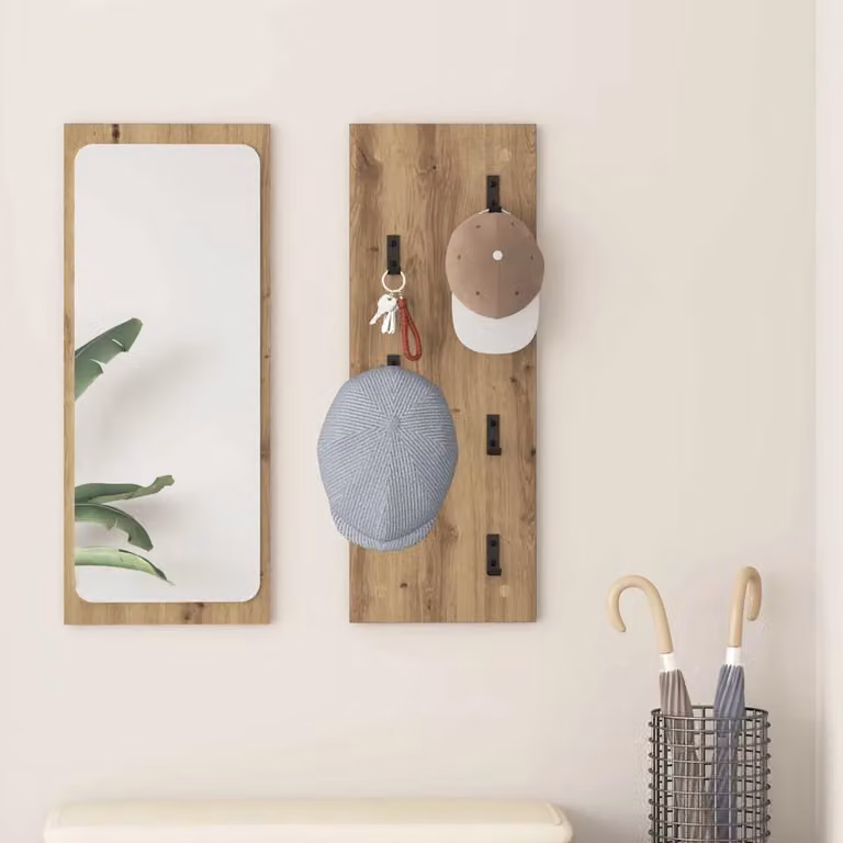 Appendiabiti a muro moderno vidaXL in legno color rovere, L: 80 cm, H: 30 cm, P: 1,5 cm