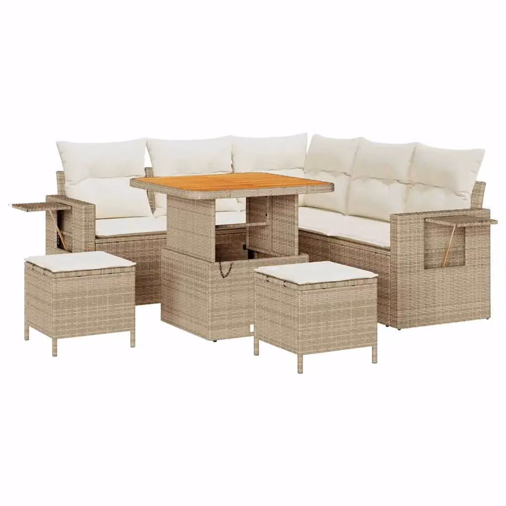 Set Divano da Giardino 8 pz vidaXL in Polyrattan Beige con Cuscini e Tavolino – 2
