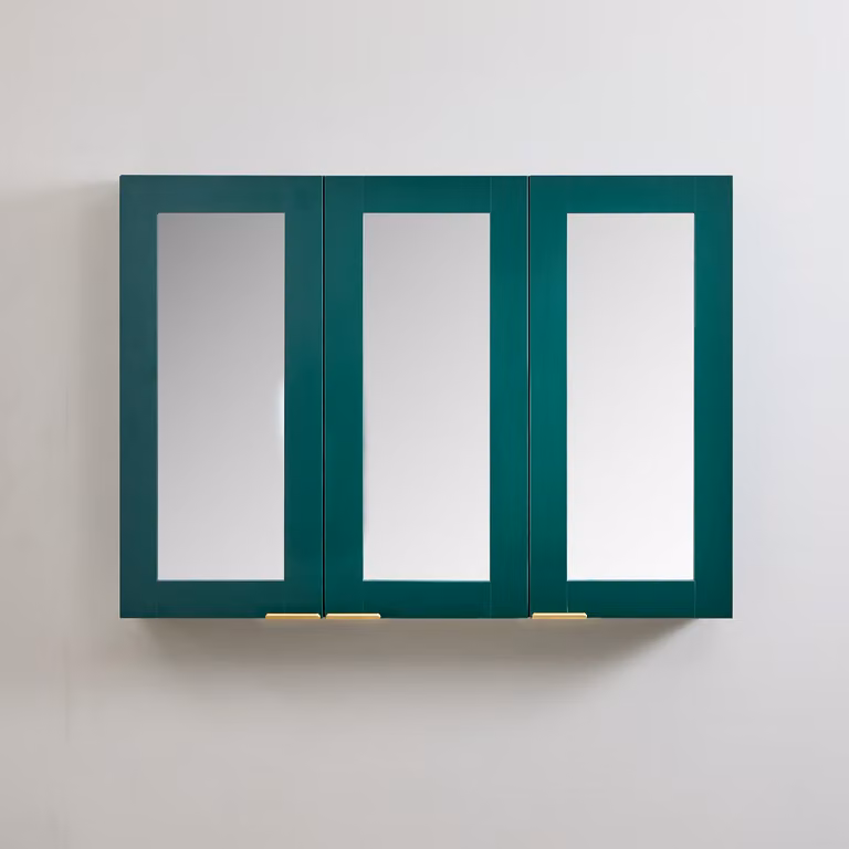 Mobiletto a Specchio da 600mm x 650mm Verde Scuro - Completo di Maniglie con Impugnature a Dito in Oro Satinato - Cluo