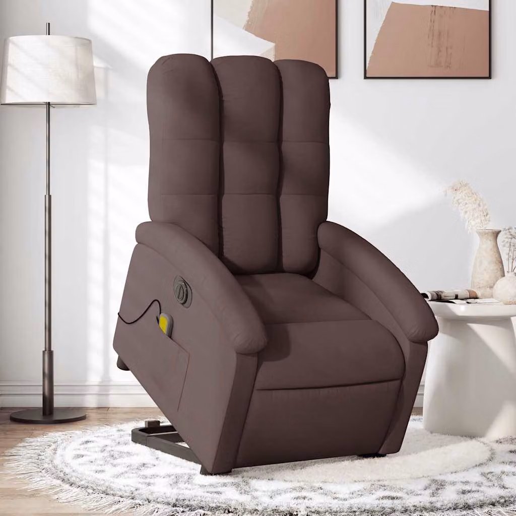 vidaXL Poltrona Alzapersona Elettrica con Massaggio in Tessuto Marrone – 1