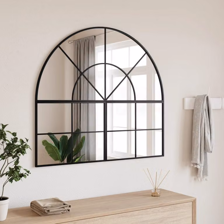 Specchio da Parete Minimalista vidaXL in Metallo e Vetro Nero L: 100 cm, H: 90 cm