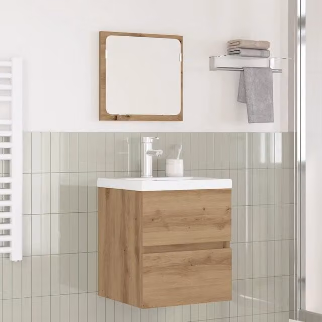 Set di mobili da bagno moderno vidaXL composto da mobile lavabo e armadietto specchio in legno bianco e finitura opaca
