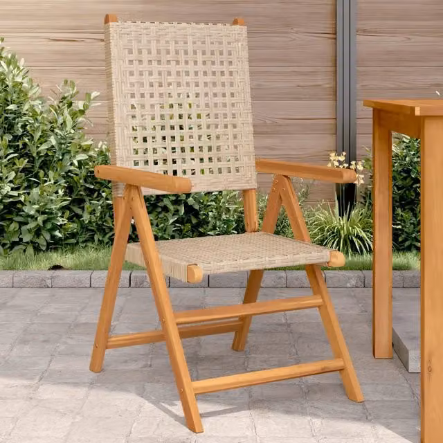 Set di 2 sedie pieghevoli vidaXL in legno di acacia e polyrattan beige con braccioli – 1