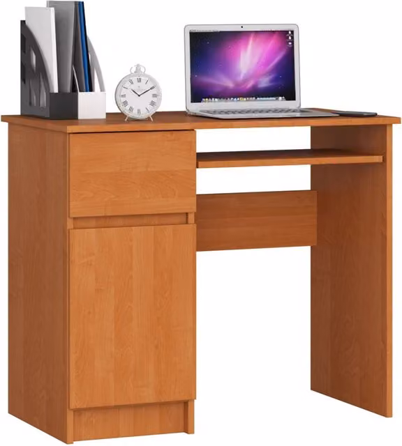 Scrivania per computer AKORD PIKSEL colore marrone con 1 anta e 1 cassetto, L 90 cm x P 50 cm x H 77 cm