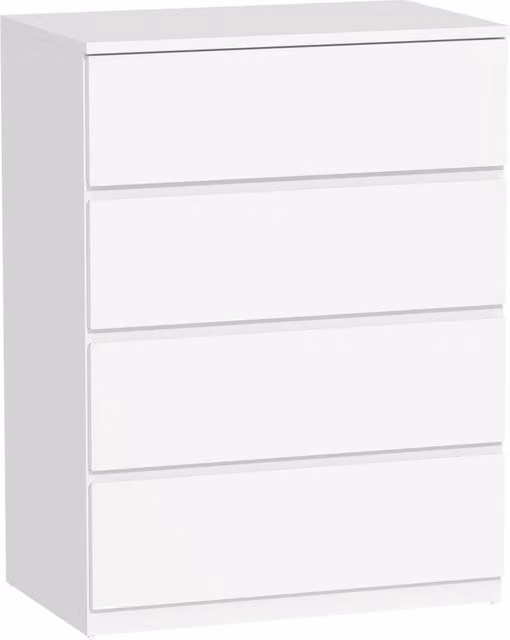 Cassettiera Xylo con 4 cassetti in legno bianco e maniglie in metallo L/P/H: 60 x 40 x 80 cm