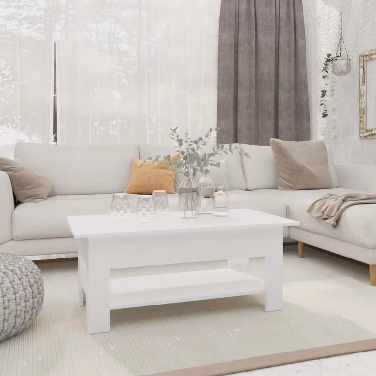 vidaXL Tavolino da Salotto Moderno Bianco L: 102 cm, P: 55 cm, H: 42 cm in MDF